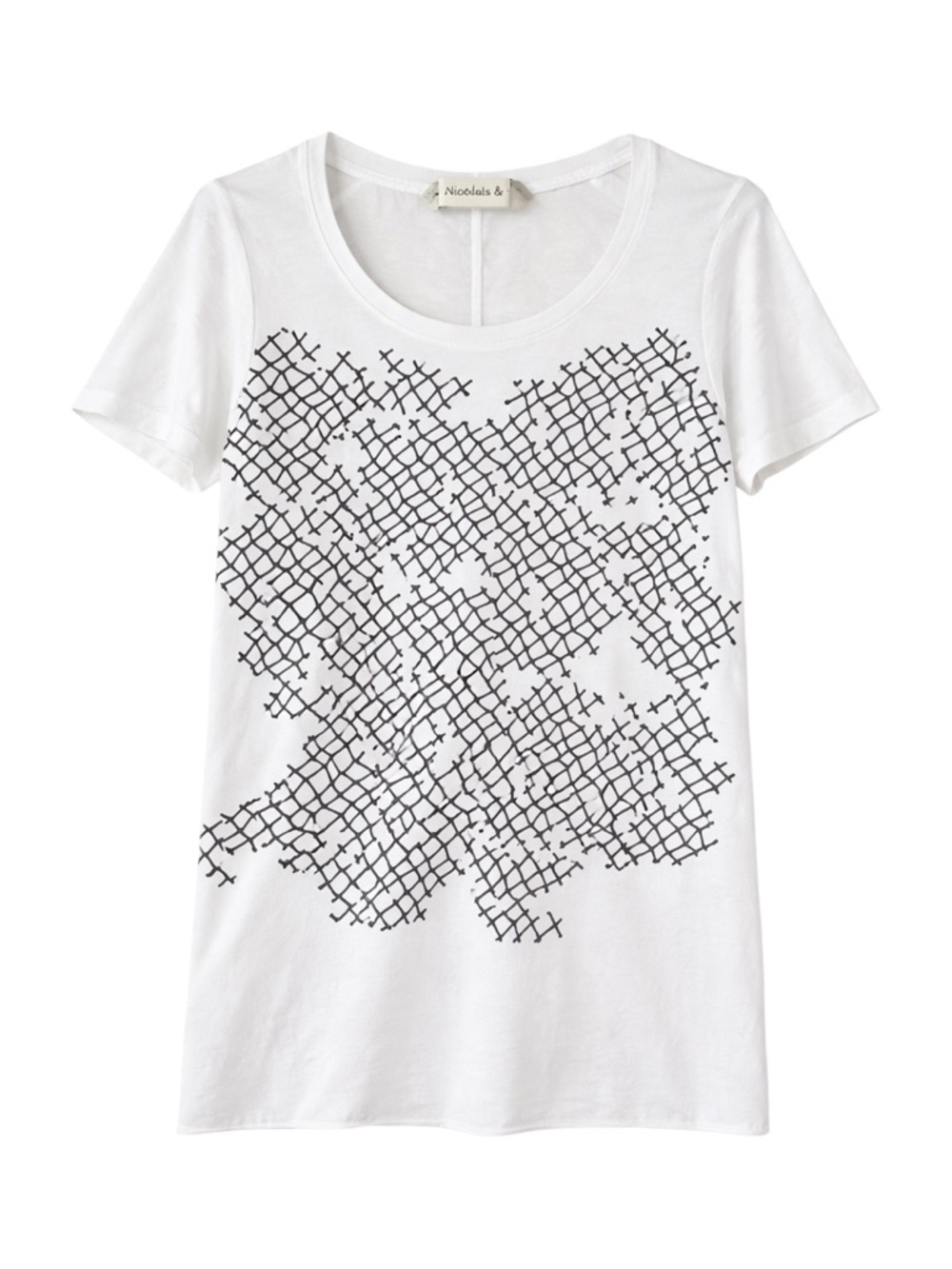 Nicolas & Mark Minimalist Abstract Grid Print Tee White Black Modern Top S